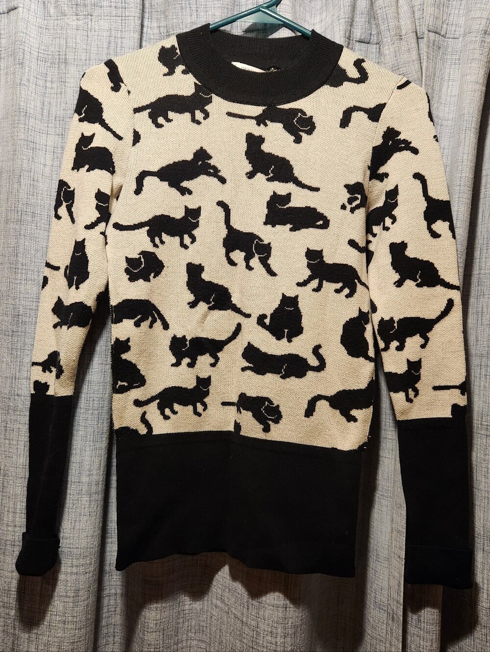 Derek Lam 10 Crosby Black & Cream Cat-Print Sweater **READ**